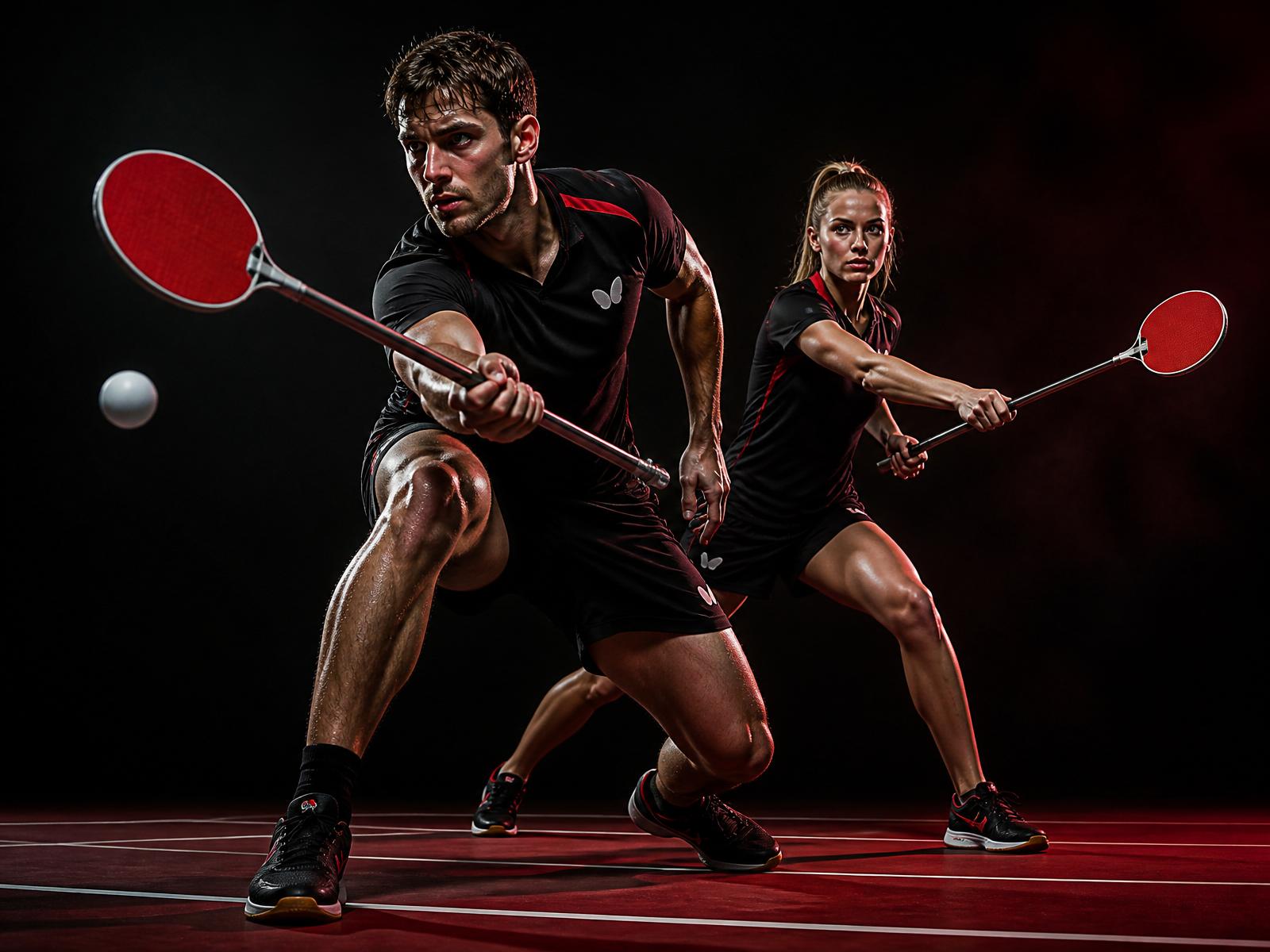 Two athletes battling in a game of Stick Pong